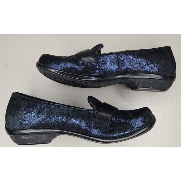 Dansko Olena Women’s 36 Black Leather Blue Metallic Loafer Clogs Flats EUC - Picture 7 of 10